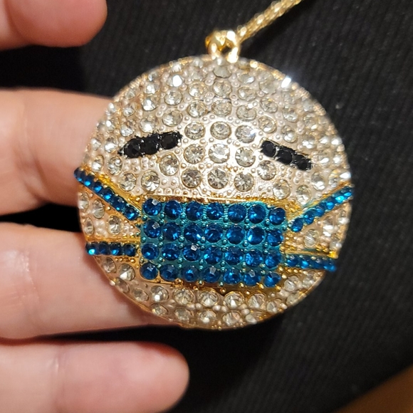 NWT Crystal Covid Emoji necklace by Betsey Johnson - Picture 3 of 7